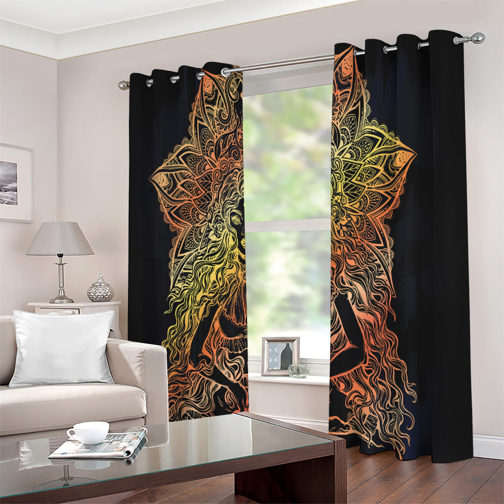 Spiritual Girl Mandala Print Extra Wide Grommet Curtains