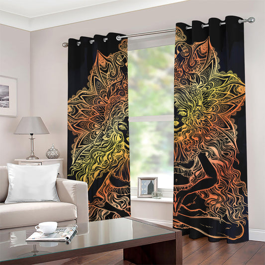 Spiritual Girl Mandala Print Grommet Curtains