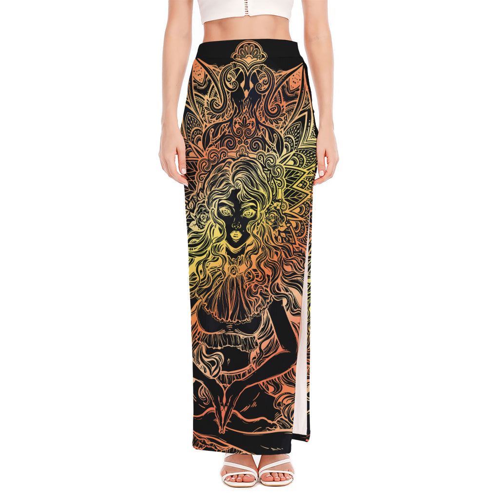 Spiritual Girl Mandala Print High Slit Maxi Skirt