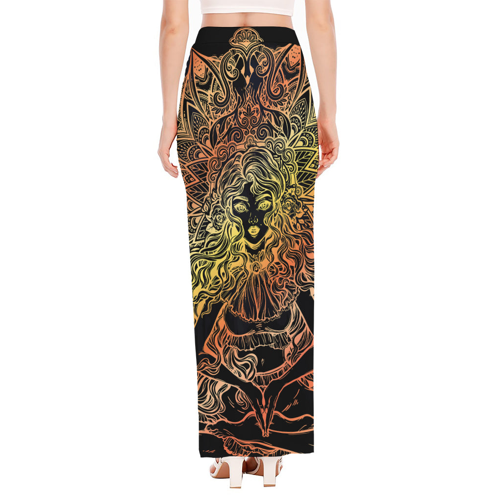Spiritual Girl Mandala Print High Slit Maxi Skirt