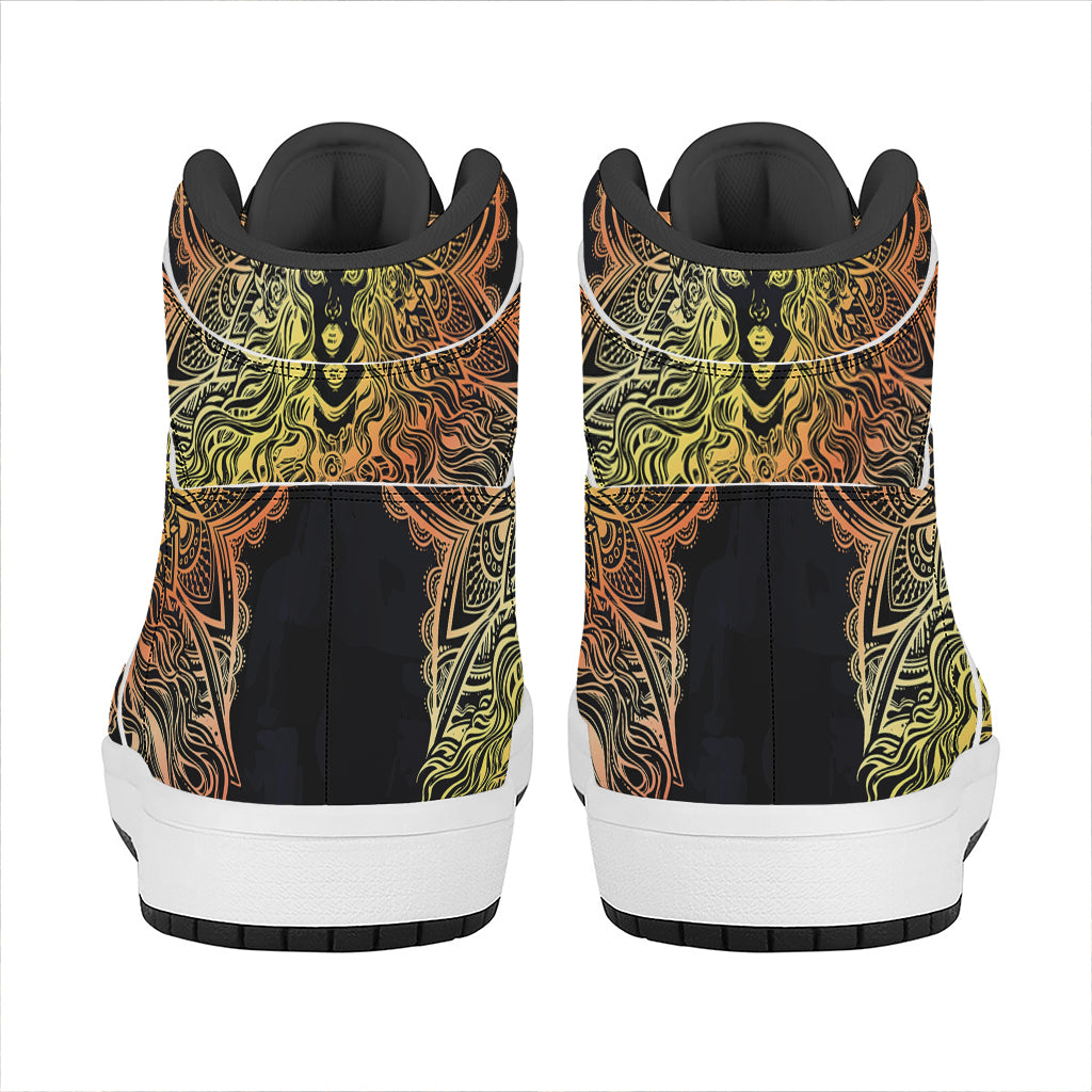 Spiritual Girl Mandala Print High Top Leather Sneakers