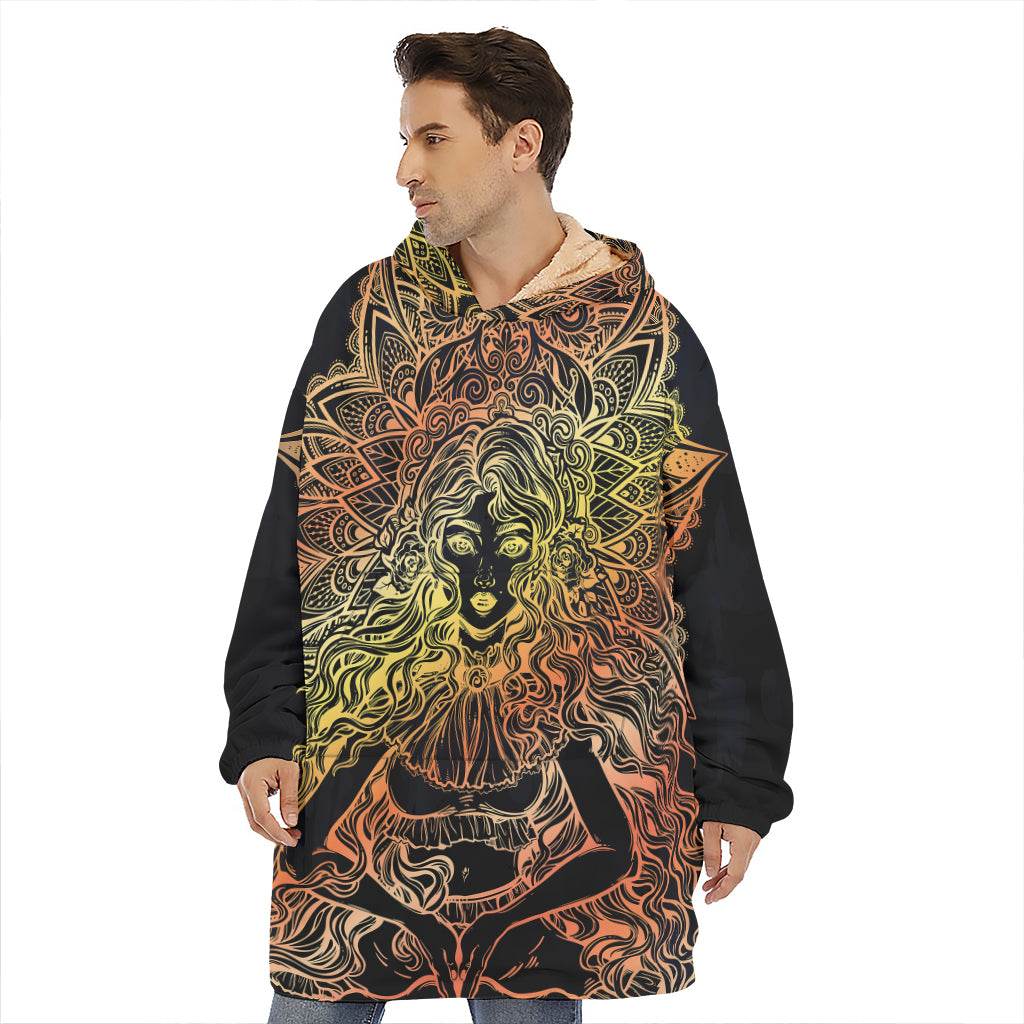 Spiritual Girl Mandala Print Hoodie Blanket