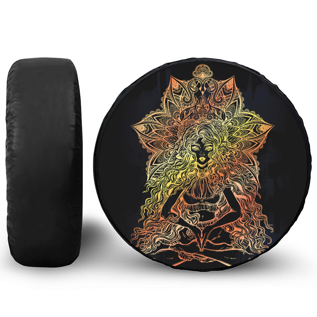 Spiritual Girl Mandala Print Leather Spare Tire Cover