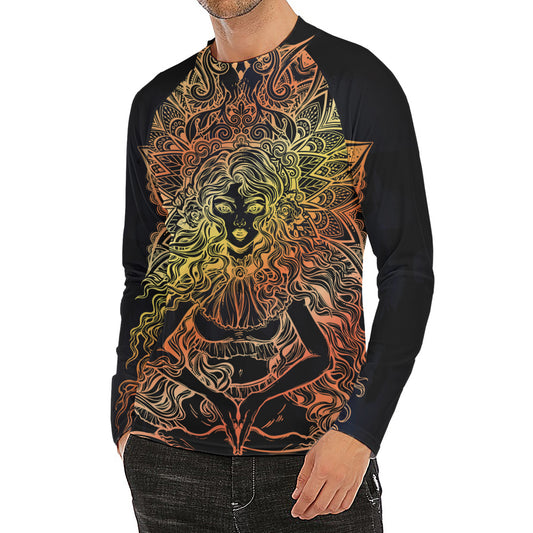 Spiritual Girl Mandala Print Men's Long Sleeve Rash Guard