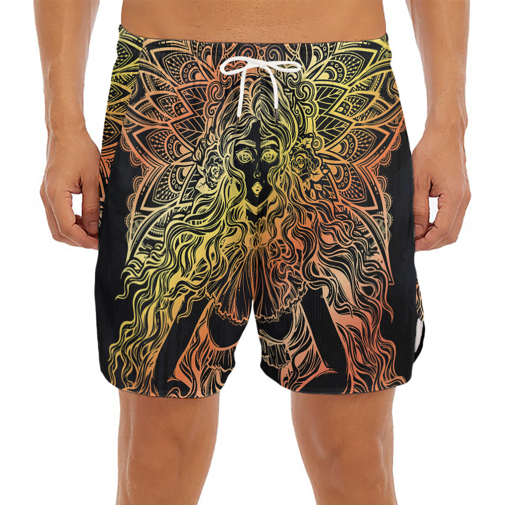 Spiritual Girl Mandala Print Men's Split Running Shorts