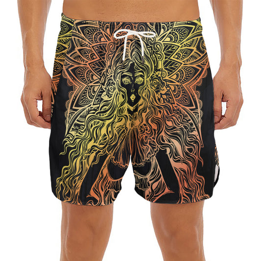 Spiritual Girl Mandala Print Men's Split Running Shorts