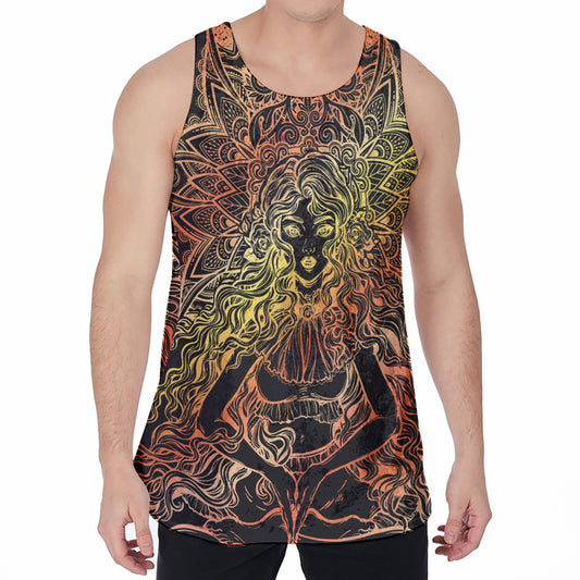 Spiritual Girl Mandala Print Men's Velvet Tank Top