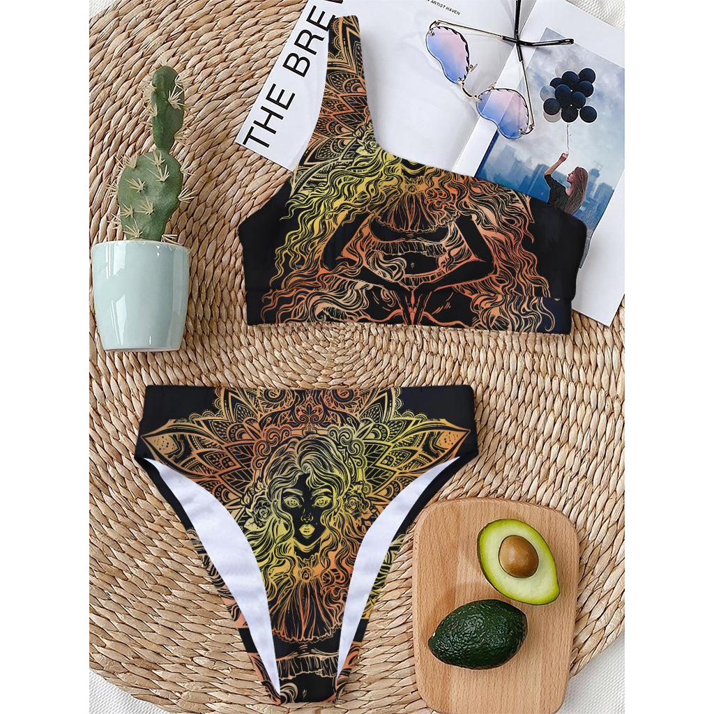 Spiritual Girl Mandala Print One Shoulder Bikini Top