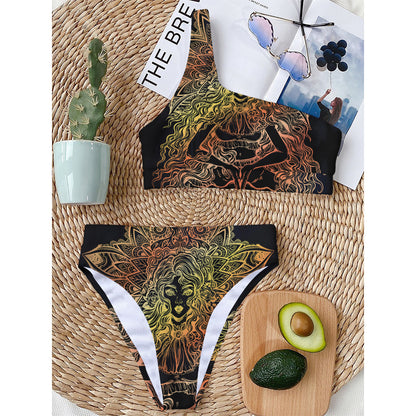 Spiritual Girl Mandala Print One Shoulder Bikini Top