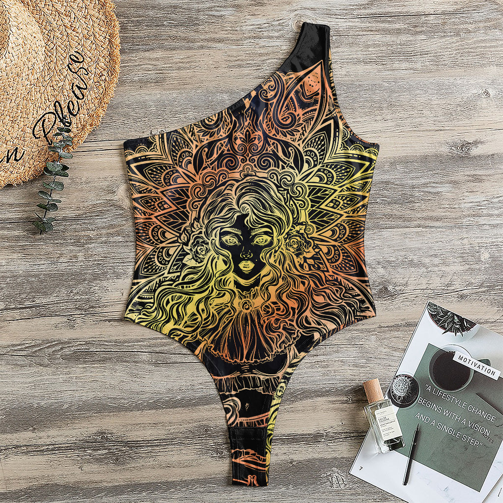 Spiritual Girl Mandala Print One Shoulder Bodysuit