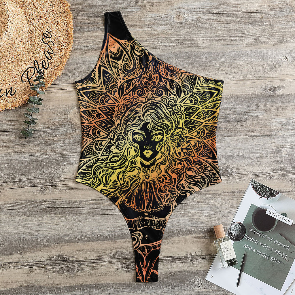 Spiritual Girl Mandala Print One Shoulder Bodysuit