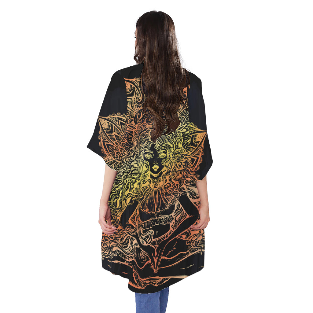 Spiritual Girl Mandala Print Open Front Beach Cover Up