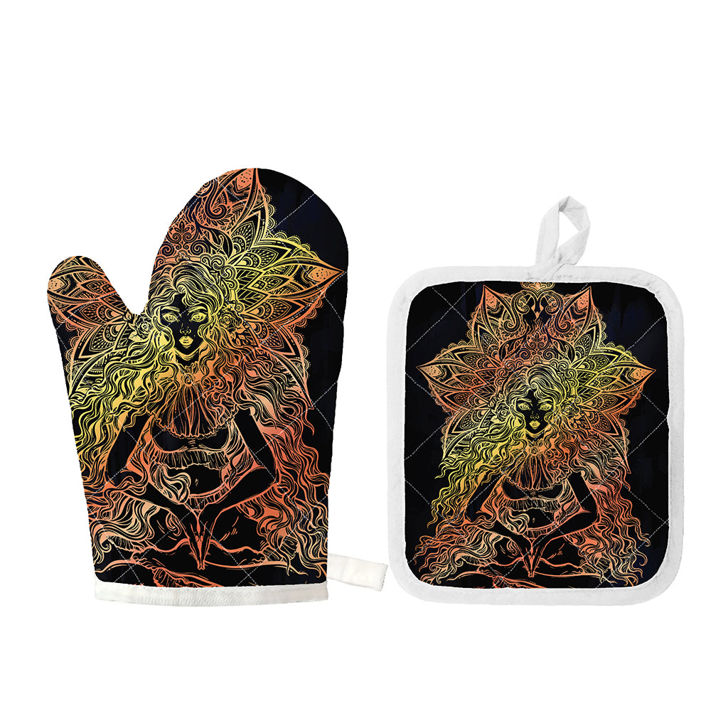 Spiritual Girl Mandala Print Oven Mitt And Pot Holder Set