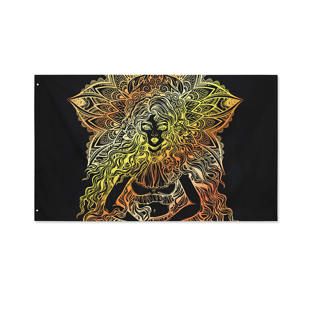 Spiritual Girl Mandala Print Polyester Flag