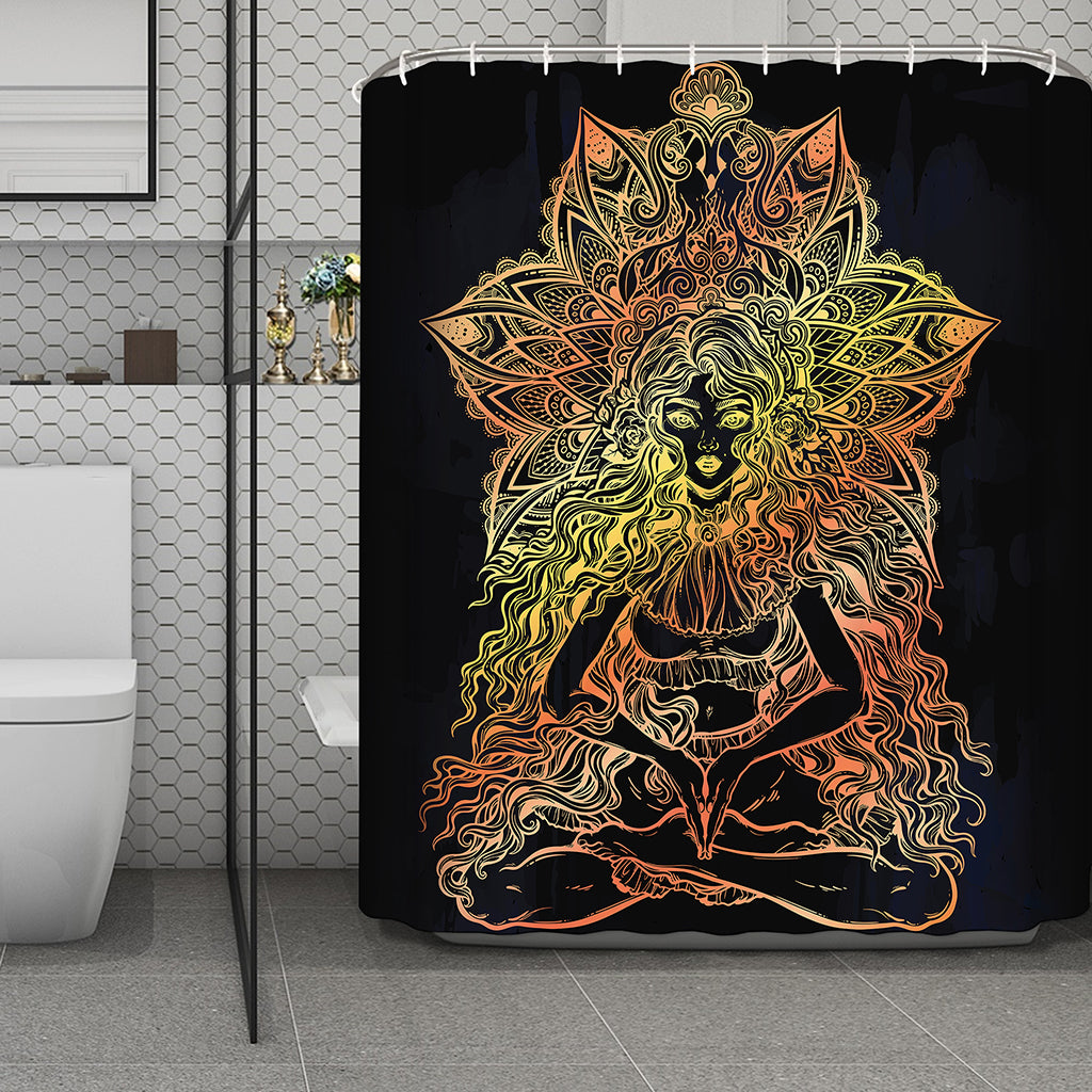 Spiritual Girl Mandala Print Polyester Shower Curtain