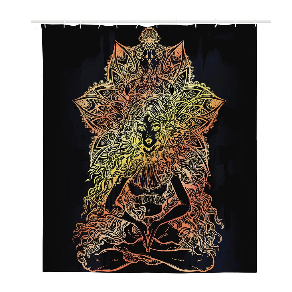 Spiritual Girl Mandala Print Polyester Shower Curtain