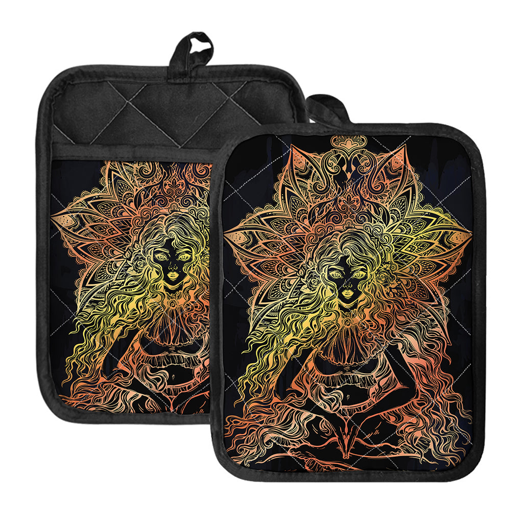Spiritual Girl Mandala Print Pot Holders With Pocket