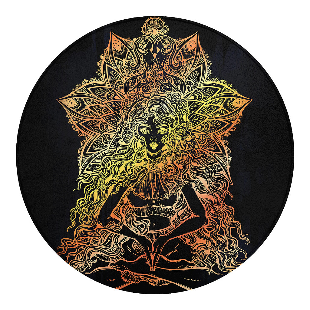 Spiritual Girl Mandala Print Round Blanket