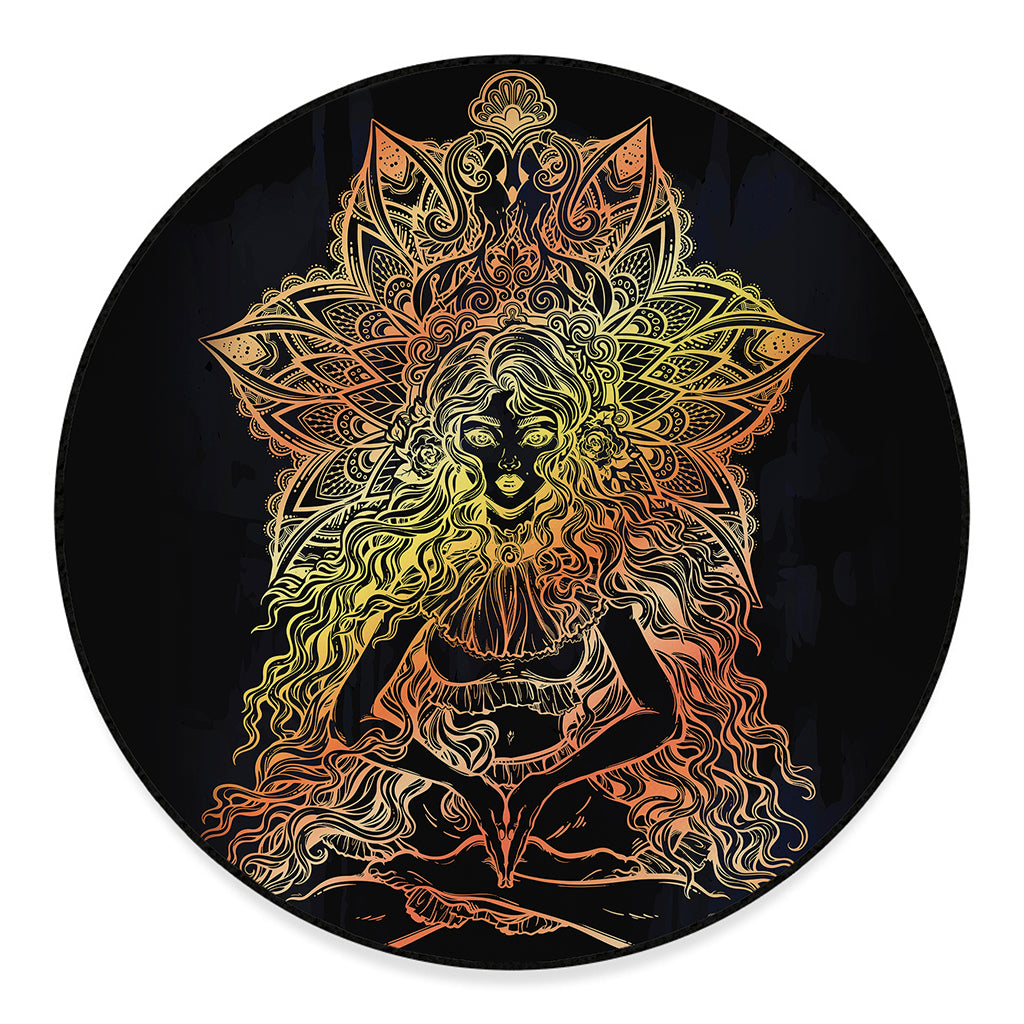 Spiritual Girl Mandala Print Round Floor Mat