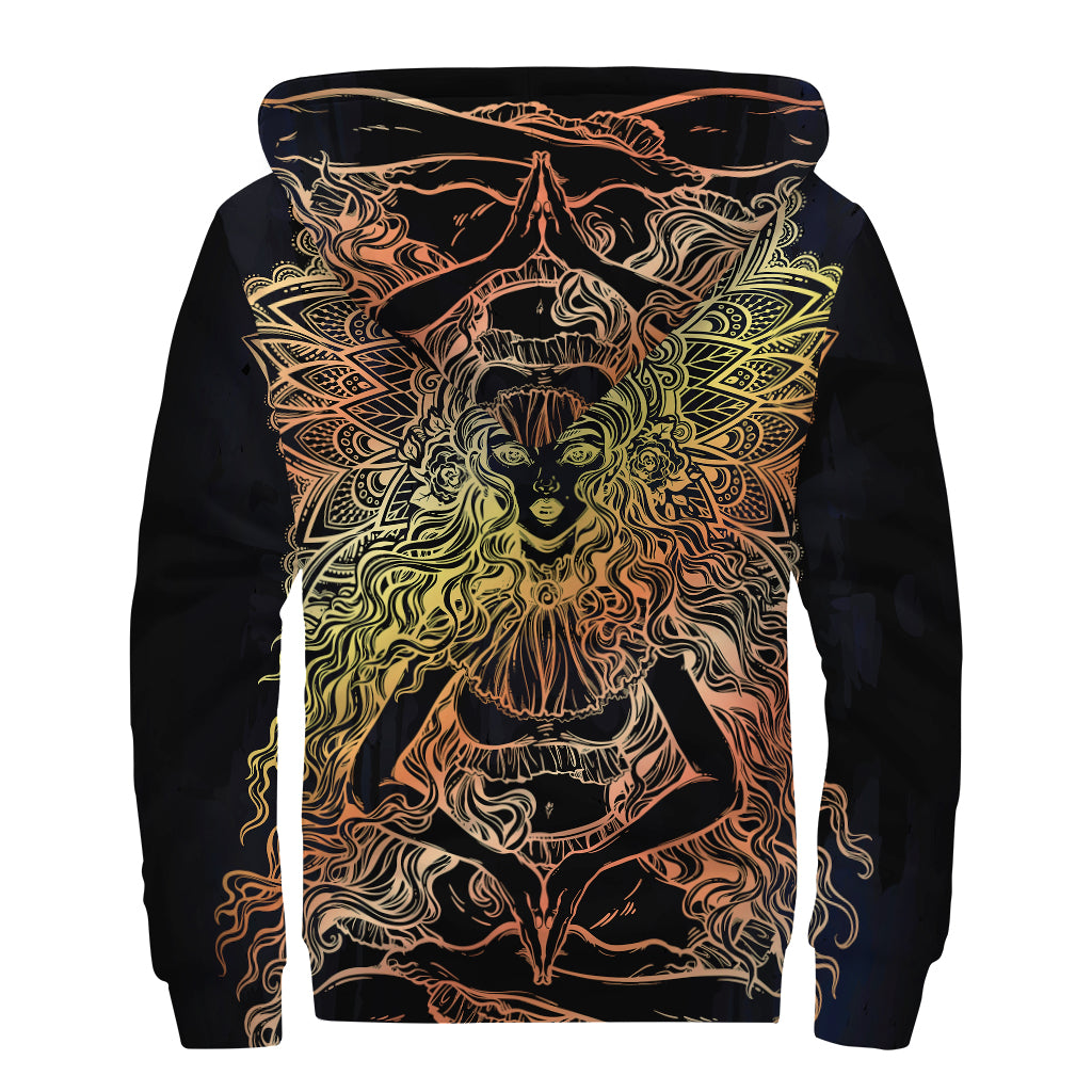 Spiritual Girl Mandala Print Sherpa Lined Zip Up Hoodie