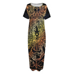 Spiritual Girl Mandala Print Short Sleeve Long Nightdress