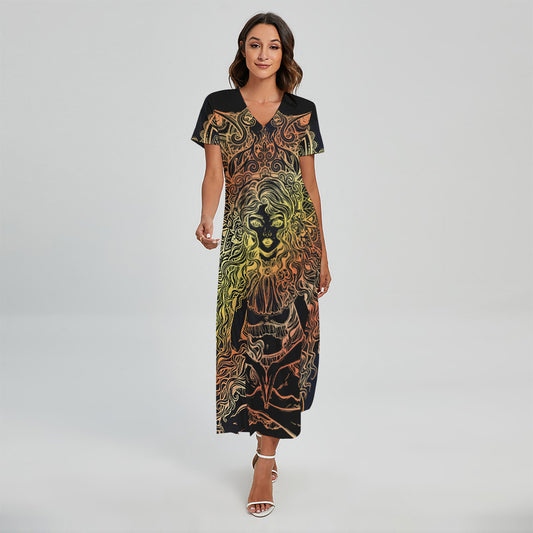 Spiritual Girl Mandala Print Short Sleeve Maxi Dress