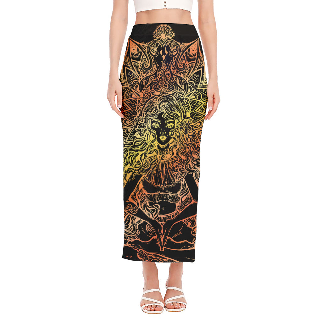Spiritual Girl Mandala Print Side Slit Maxi Skirt