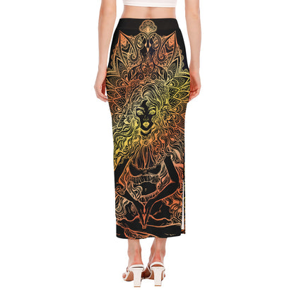 Spiritual Girl Mandala Print Side Slit Maxi Skirt