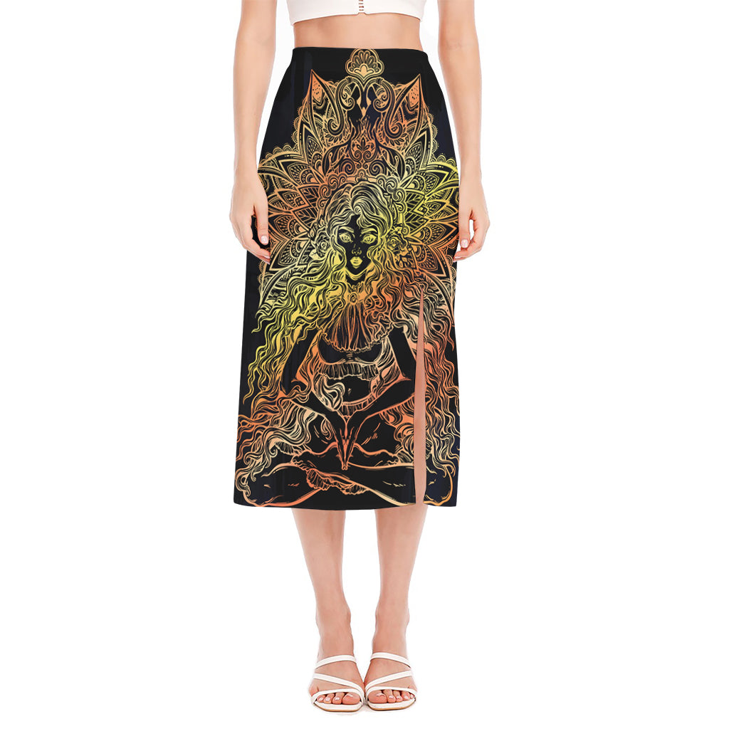 Spiritual Girl Mandala Print Side Slit Midi Skirt