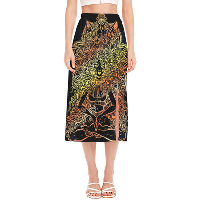 Spiritual Girl Mandala Print Side Slit Midi Skirt