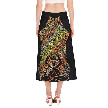 Spiritual Girl Mandala Print Side Slit Midi Skirt