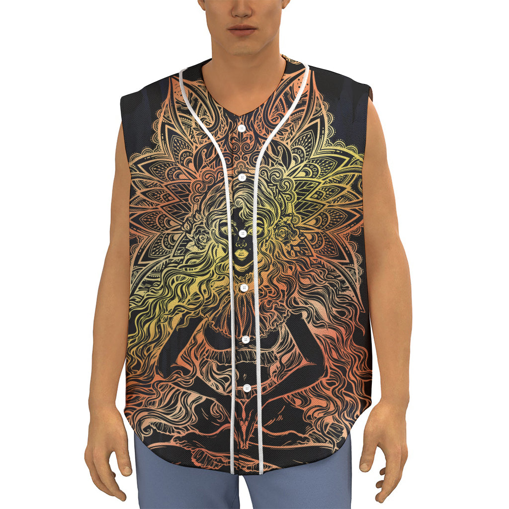 Spiritual Girl Mandala Print Sleeveless Baseball Jersey