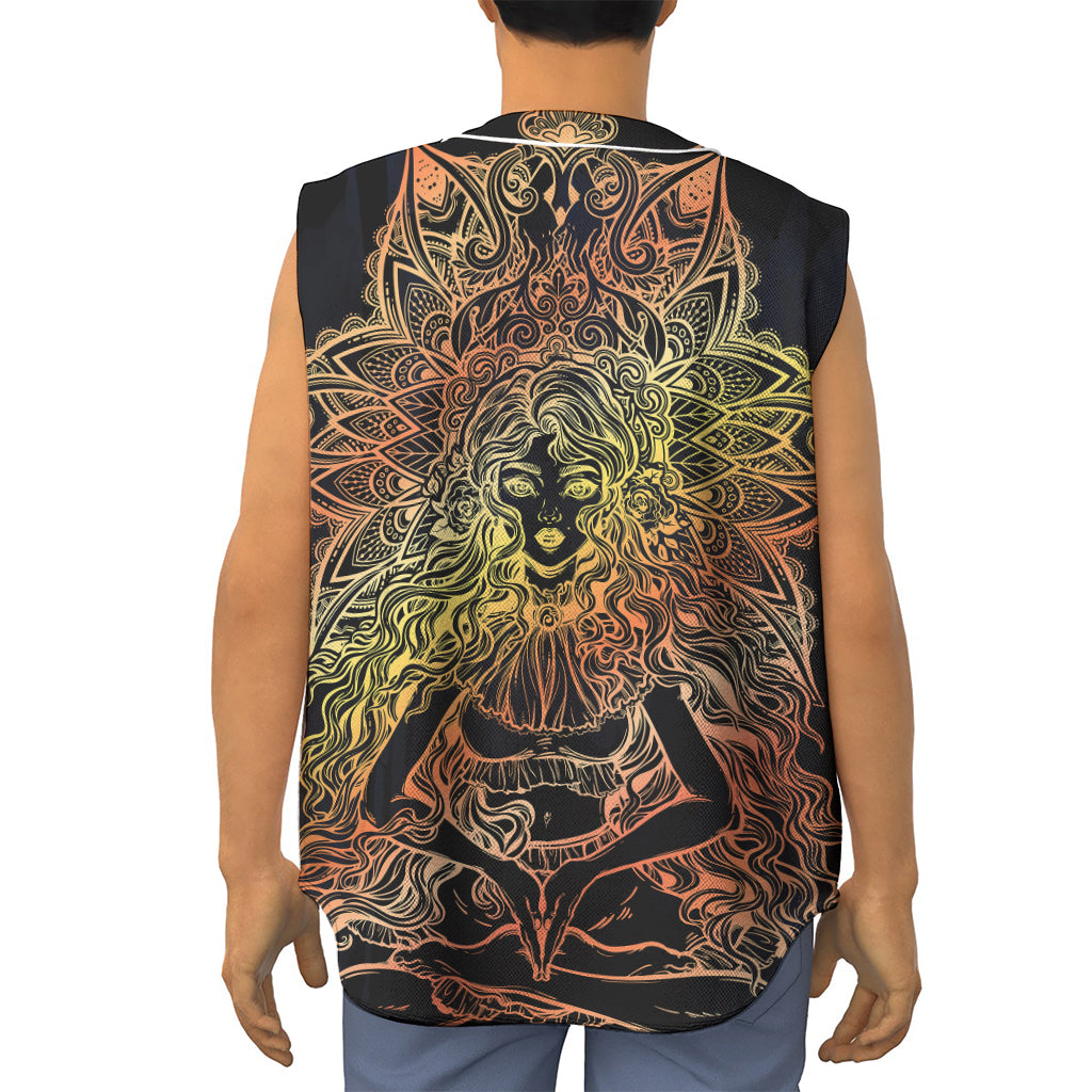 Spiritual Girl Mandala Print Sleeveless Baseball Jersey