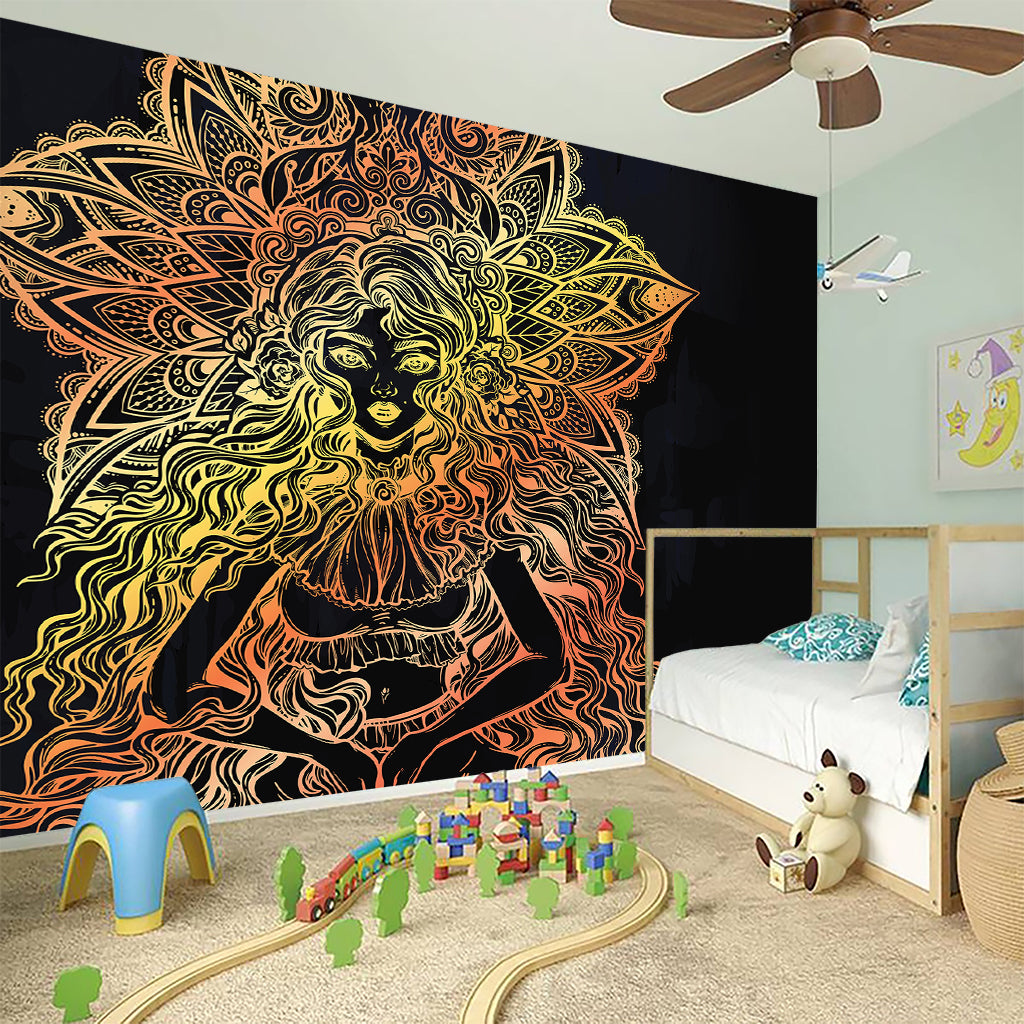 Spiritual Girl Mandala Print Wall Sticker