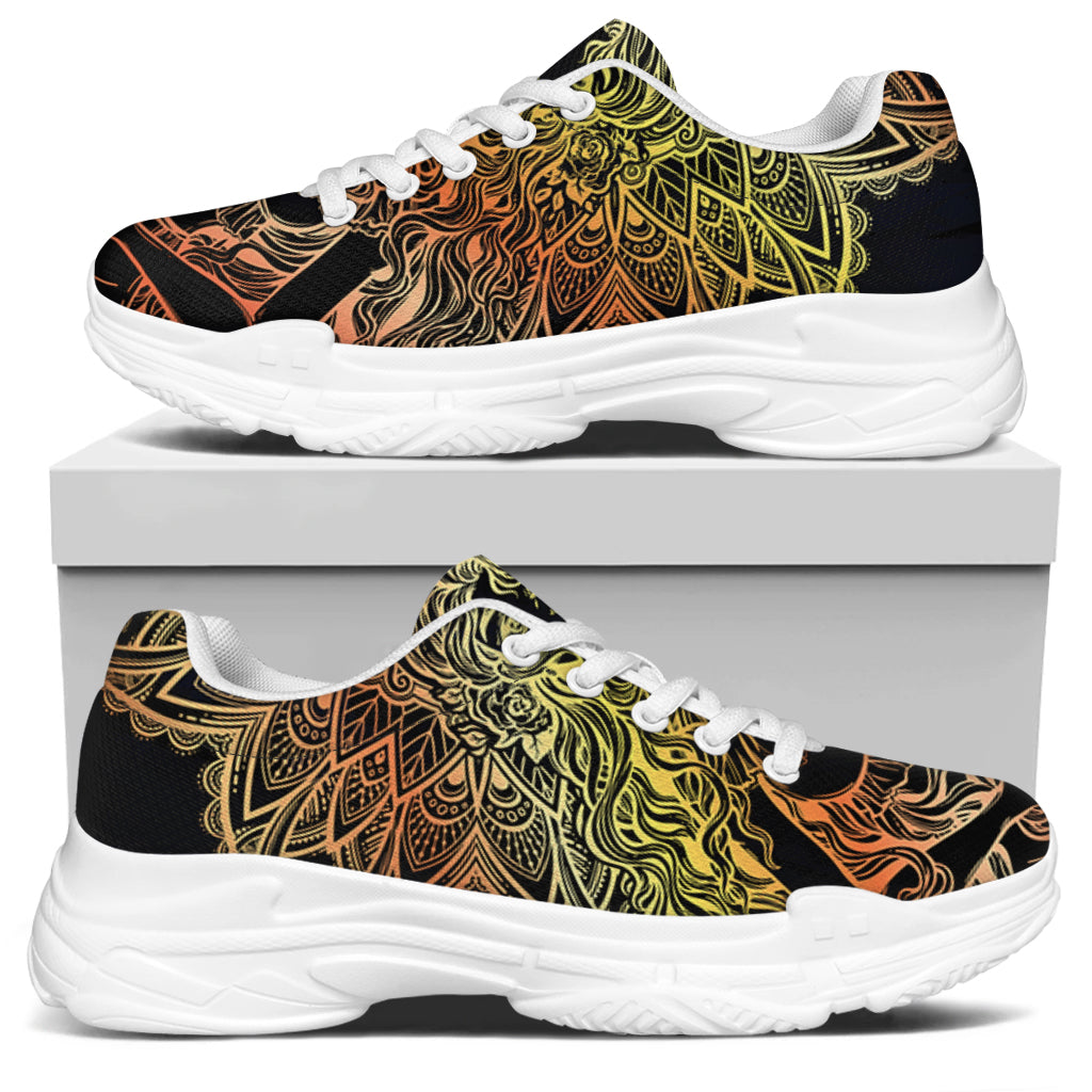 Spiritual Girl Mandala Print White Chunky Shoes