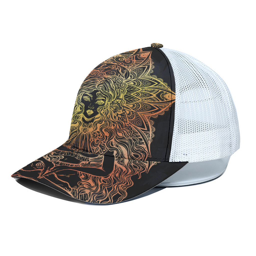 Spiritual Girl Mandala Print White Mesh Trucker Cap