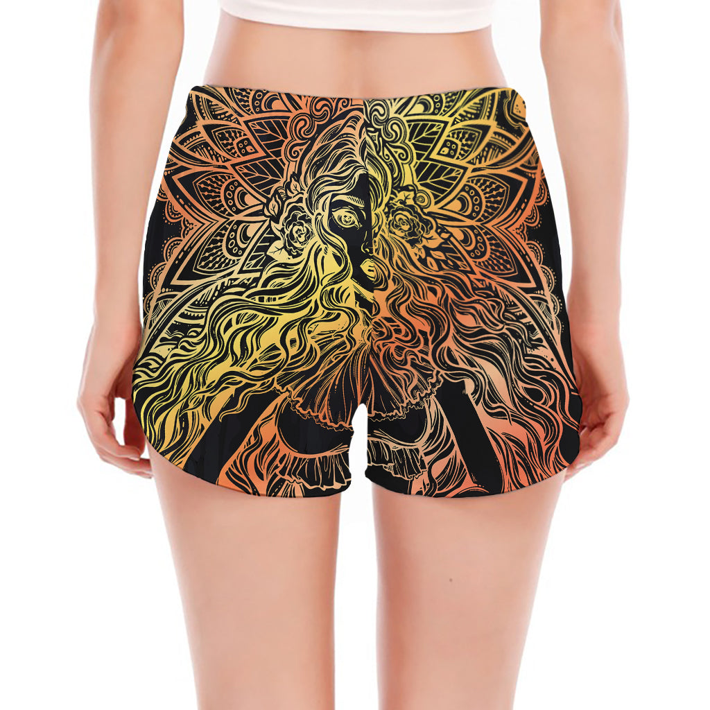 Spiritual Girl Mandala Print Women's Split Running Shorts