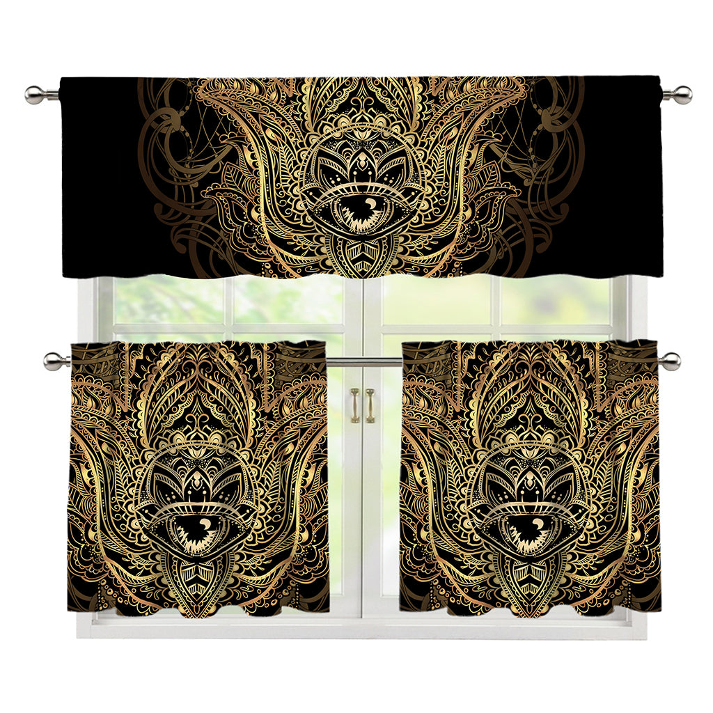 Spiritual Hamsa Hand Of Fatima Print 3 Piece Kitchen Curtains