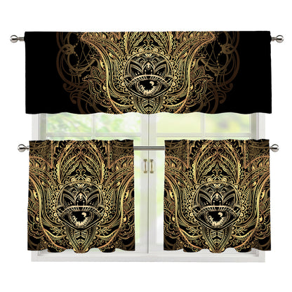 Spiritual Hamsa Hand Of Fatima Print 3 Piece Kitchen Curtains