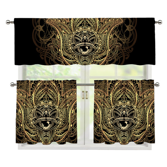 Spiritual Hamsa Hand Of Fatima Print 3 Piece Kitchen Curtains
