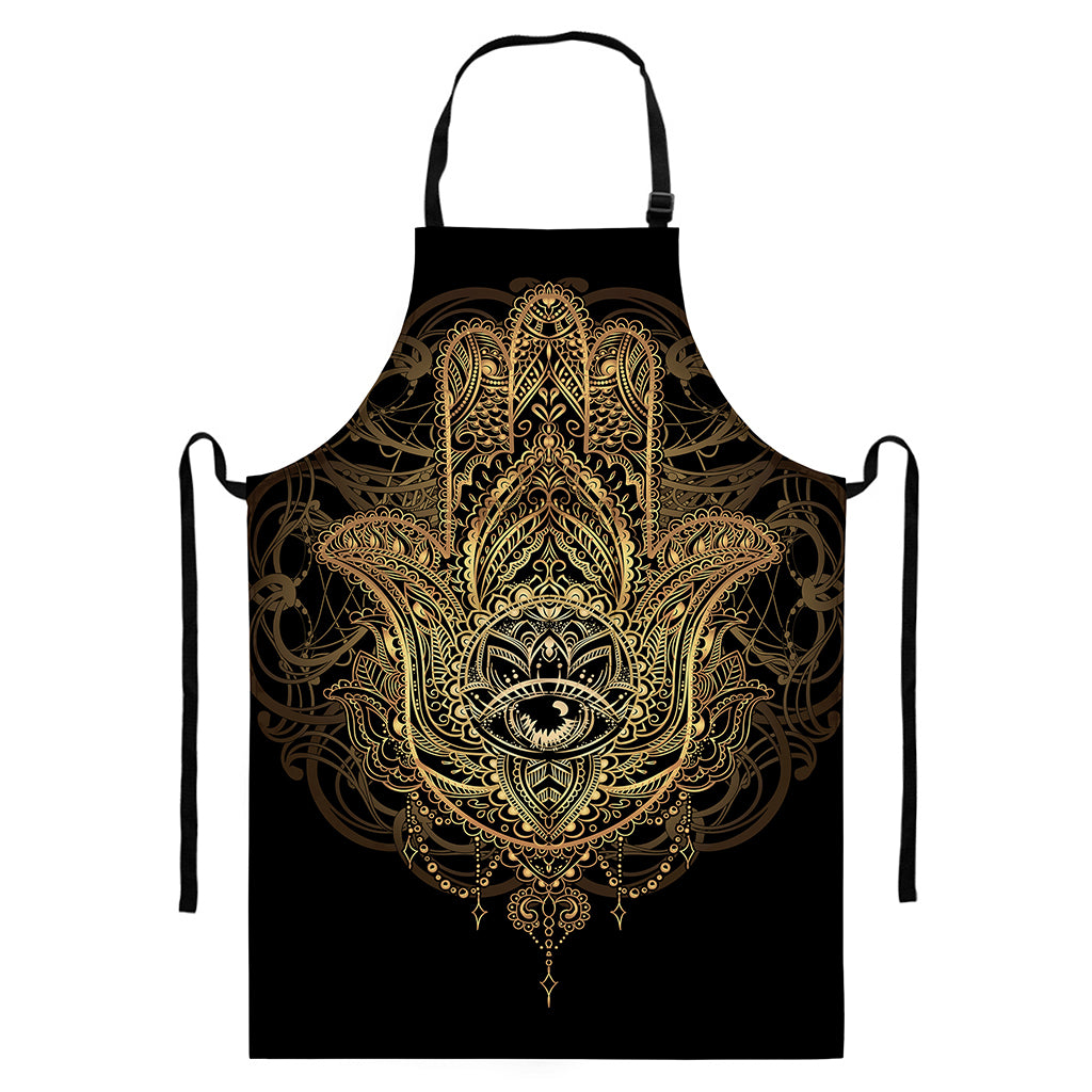 Spiritual Hamsa Hand Of Fatima Print Bib Apron With Pocket