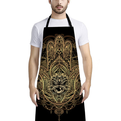 Spiritual Hamsa Hand Of Fatima Print Bib Apron With Pocket