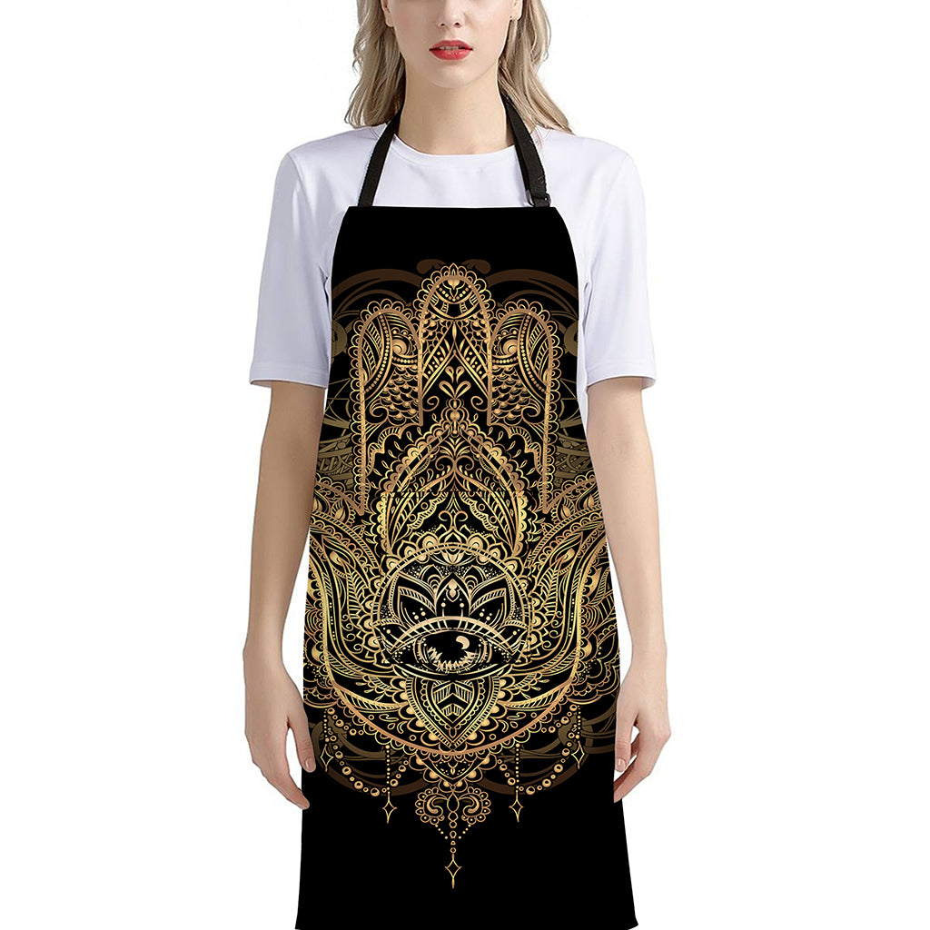 Spiritual Hamsa Hand Of Fatima Print Bib Apron With Pocket