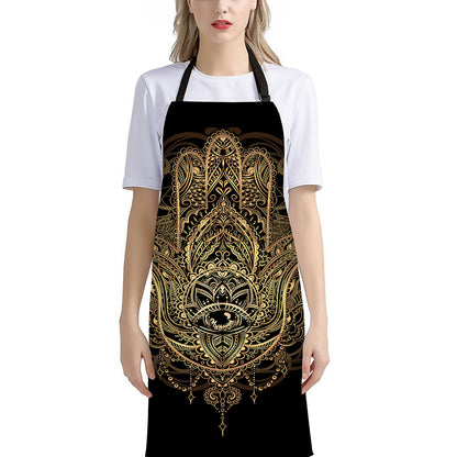 Spiritual Hamsa Hand Of Fatima Print Bib Apron With Pocket