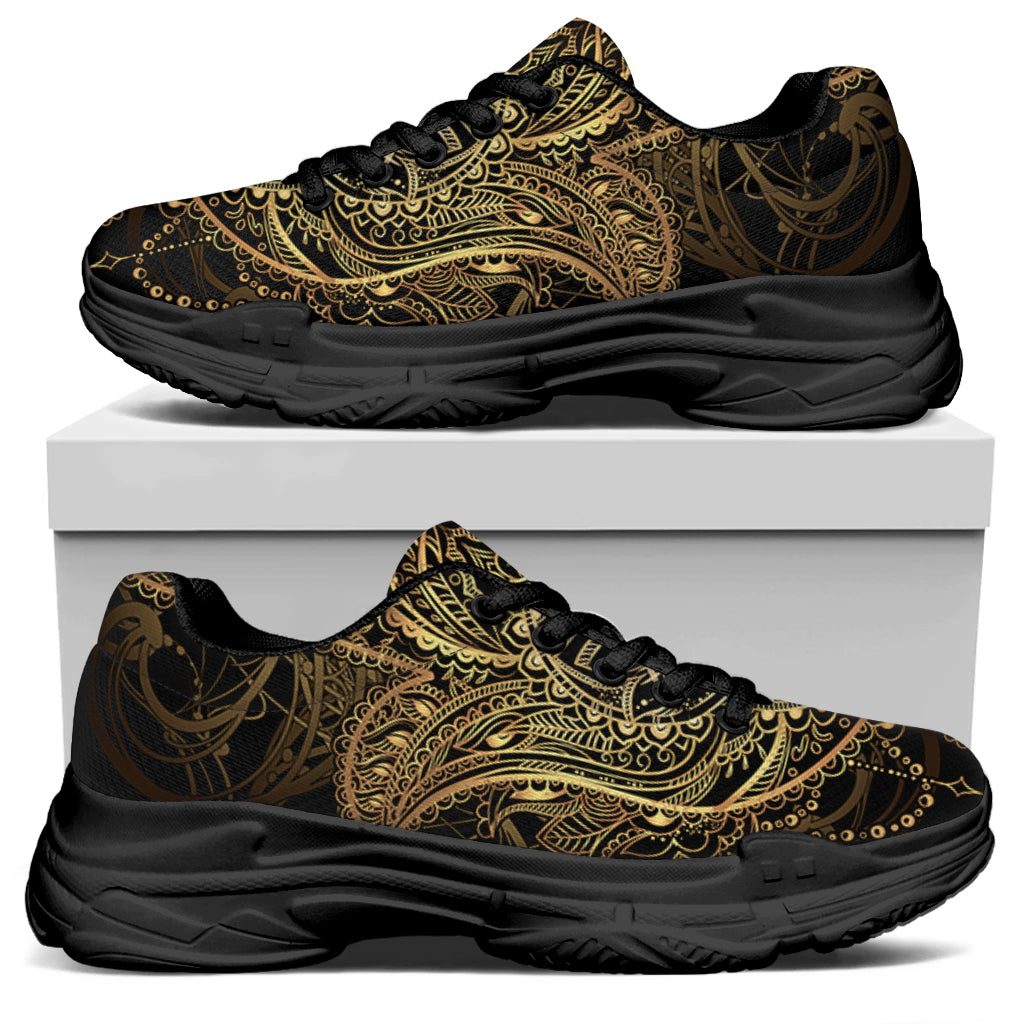 Spiritual Hamsa Hand Of Fatima Print Black Chunky Shoes