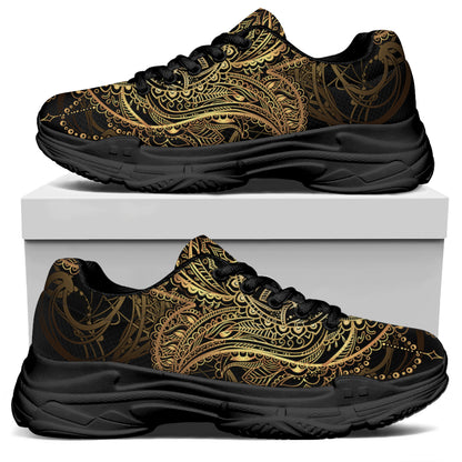 Spiritual Hamsa Hand Of Fatima Print Black Chunky Shoes