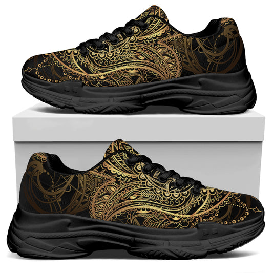 Spiritual Hamsa Hand Of Fatima Print Black Chunky Shoes