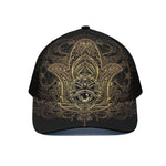 Spiritual Hamsa Hand Of Fatima Print Black Mesh Trucker Cap