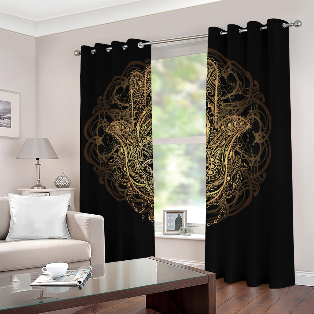 Spiritual Hamsa Hand Of Fatima Print Blackout Grommet Curtains