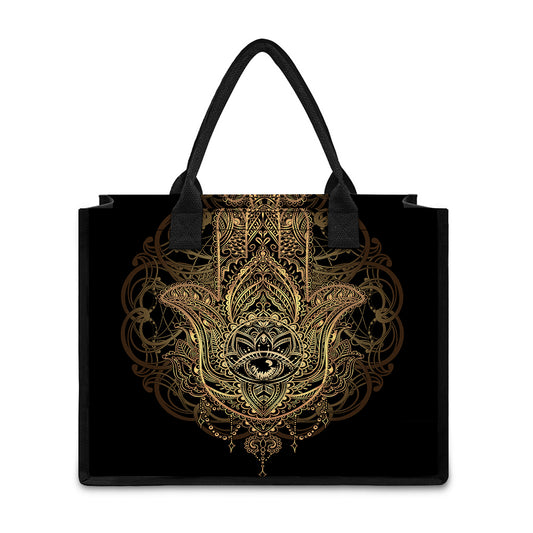 Spiritual Hamsa Hand Of Fatima Print Canvas Tote Bag